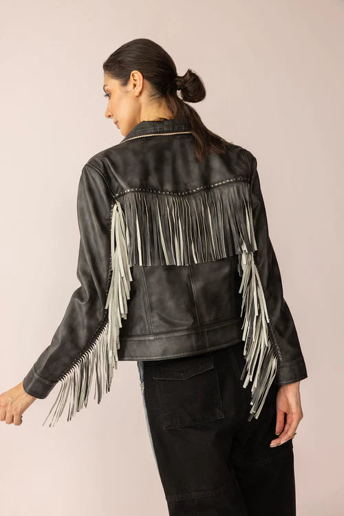 Midnight Maverick Women’s Leather Jacket – Shadow Black Fringe Western Style