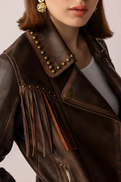 Women’s Smoky Brown Fringe Leather Jacket | Fury Rider Western Style