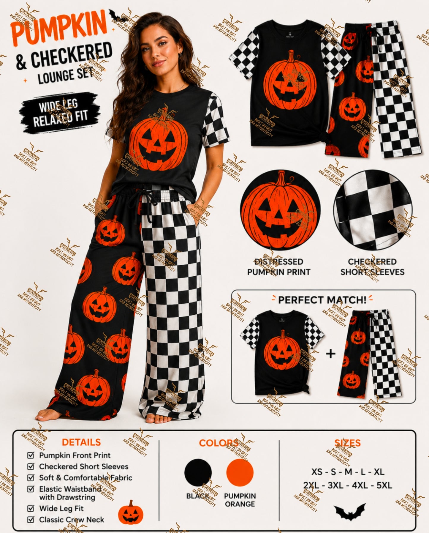 Adult Halloween Lounge Set – Short Sleeve Top & Matching Pants