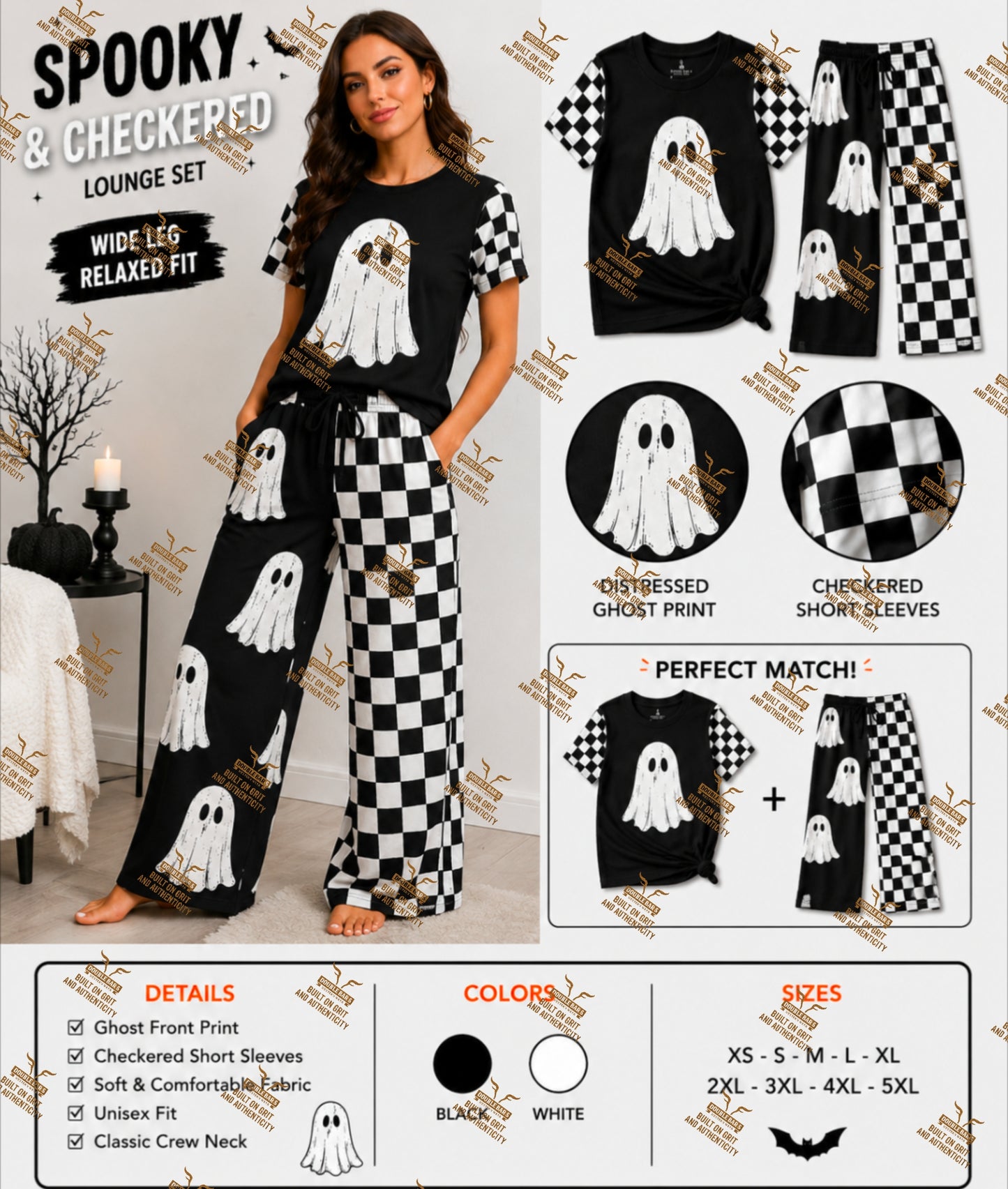 Adult Halloween Lounge Set – Short Sleeve Top & Matching Pants