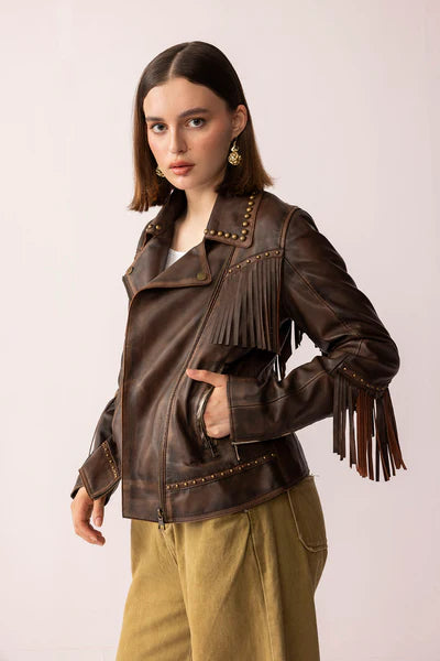 Women’s Smoky Brown Fringe Leather Jacket | Fury Rider Western Style
