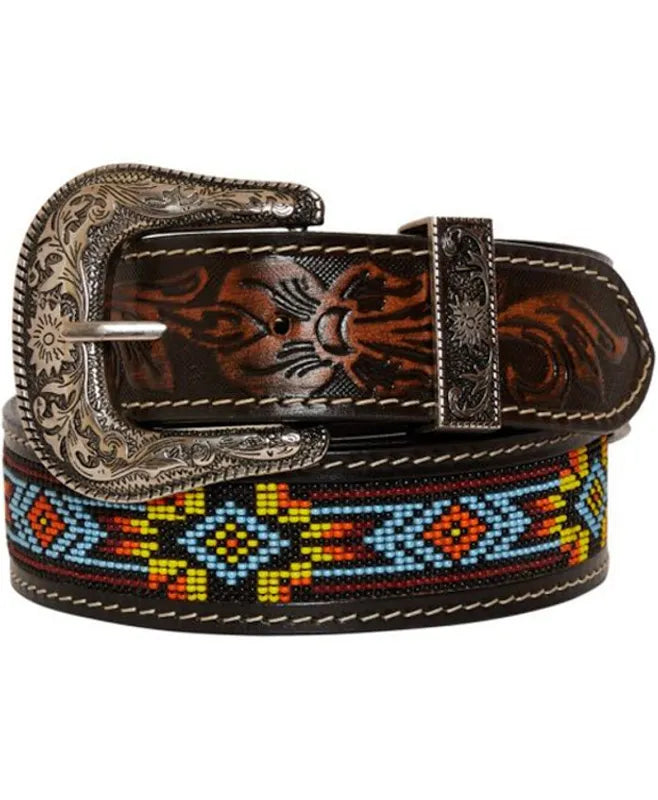 Myra Hand-Tooled Leather Beaded Belt | Women's Western Belt