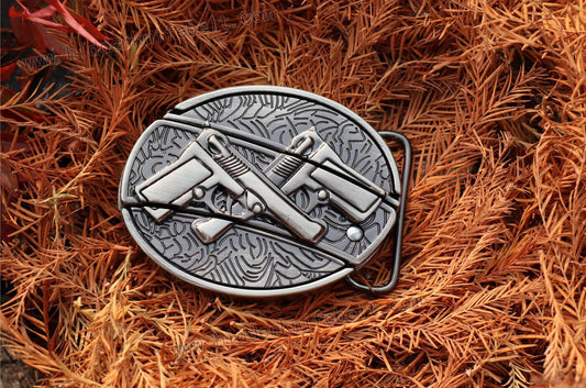 CROSSED GUNS KNIFE BELT BUCKLE