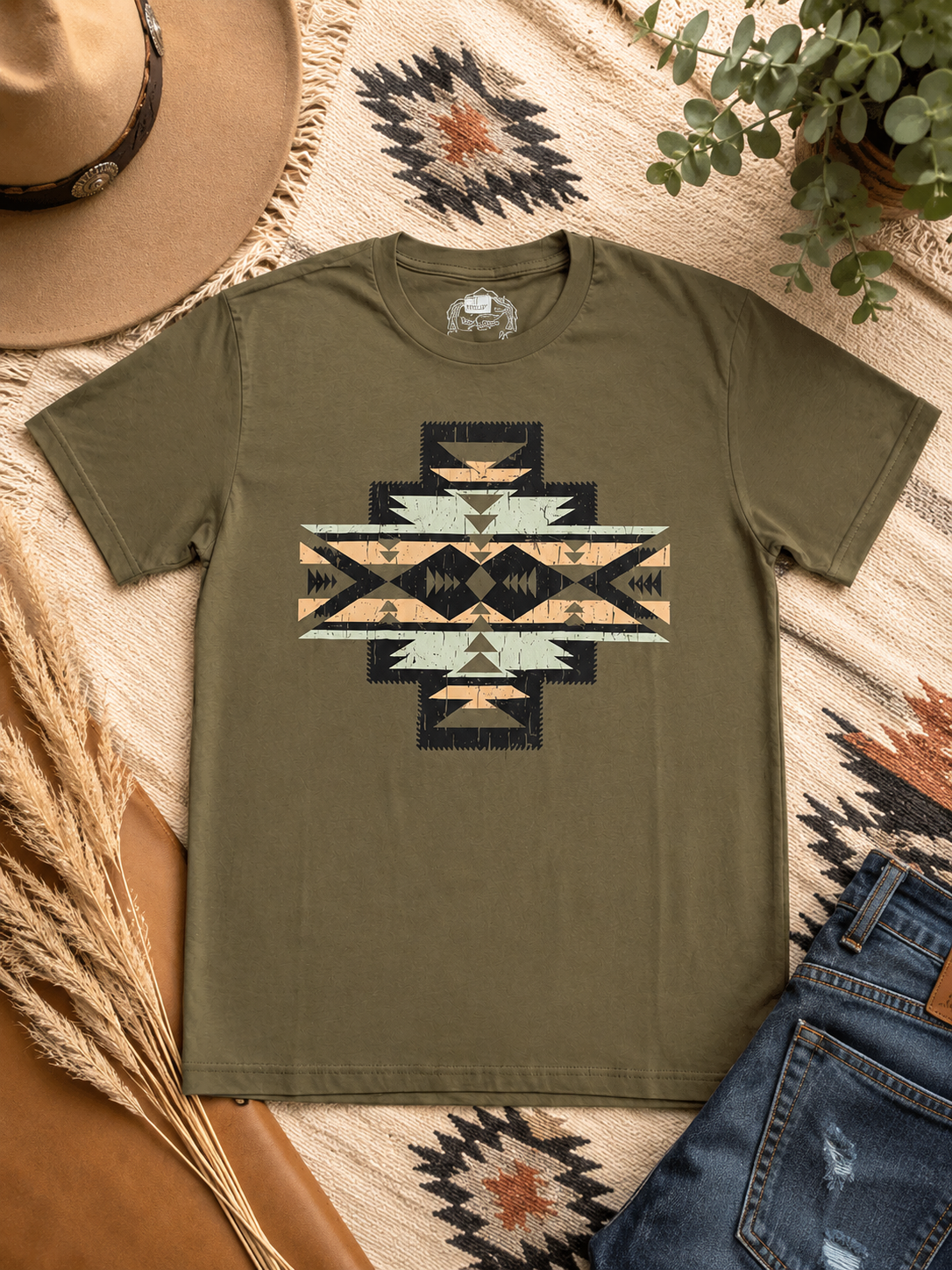 Sterling Kreek Olive Aztec Graphic Tee
